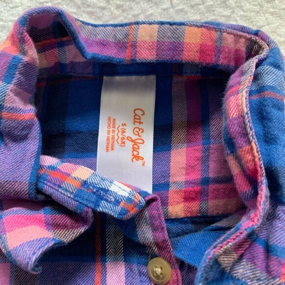 5/$25 Cat & Jack blue pink long sleeve collared button front plaid shirt - Picture 4 of 6